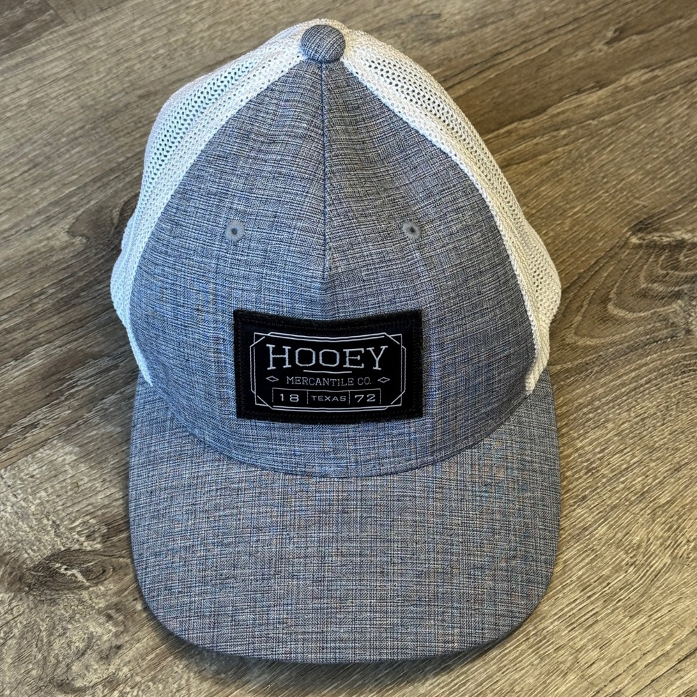 Hooey Mercantile Co Blue Heathered Trucker Hat Flexfit L-XL Mesh Back Cap